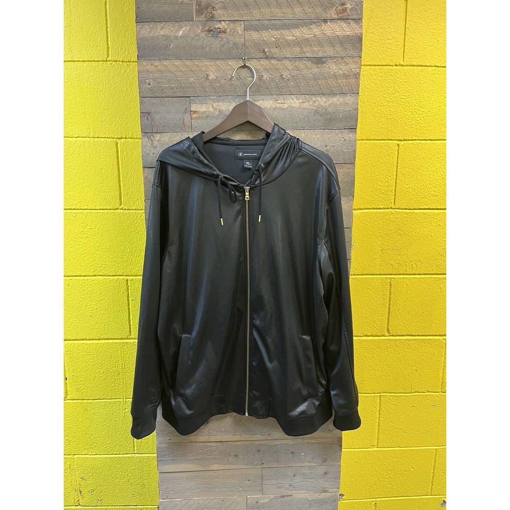 INC International Concepts Hoodie Mens XL Black Full Zip Jacket Sheen Lion Roses
